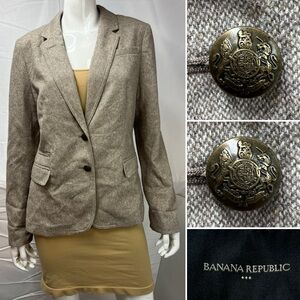 Banana Republic Women's 14 Beige Metal 2-Button Wool Blend Blazer Jacket